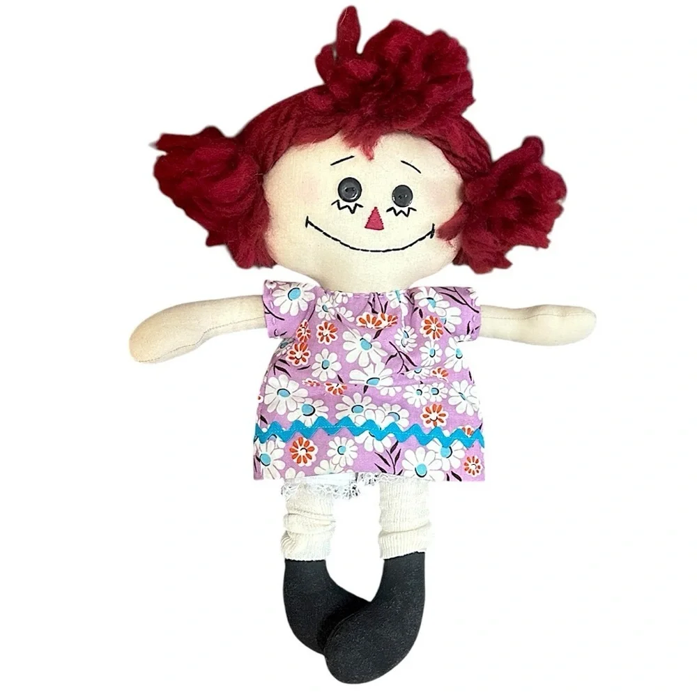 Vintage Handmade Plush Rag Doll Raggedy Ann Boho Dress Dolly